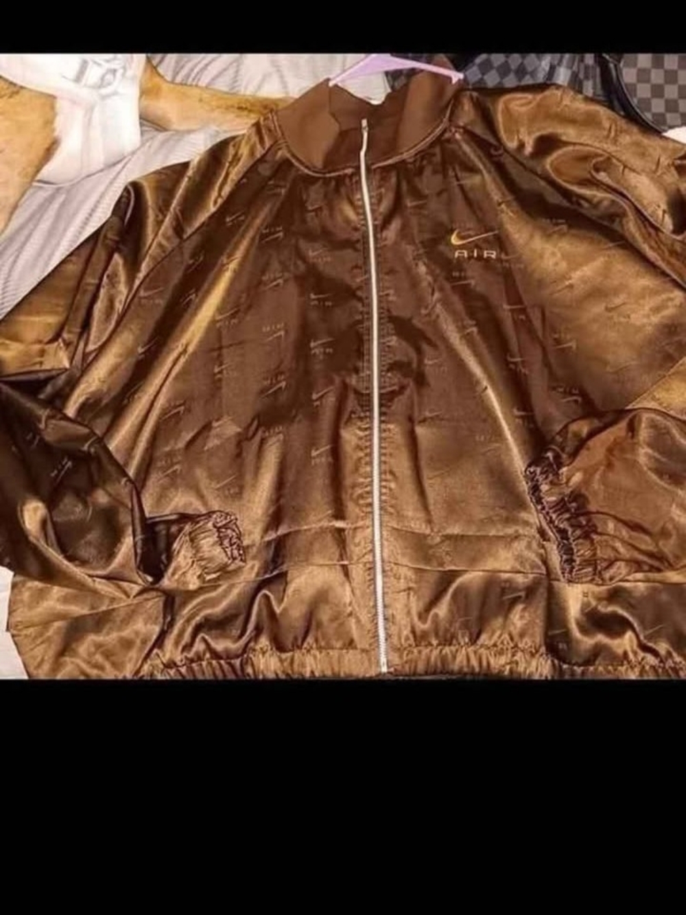 Nike Satin Bomber Jacket in Shiny Brown with Air Logo